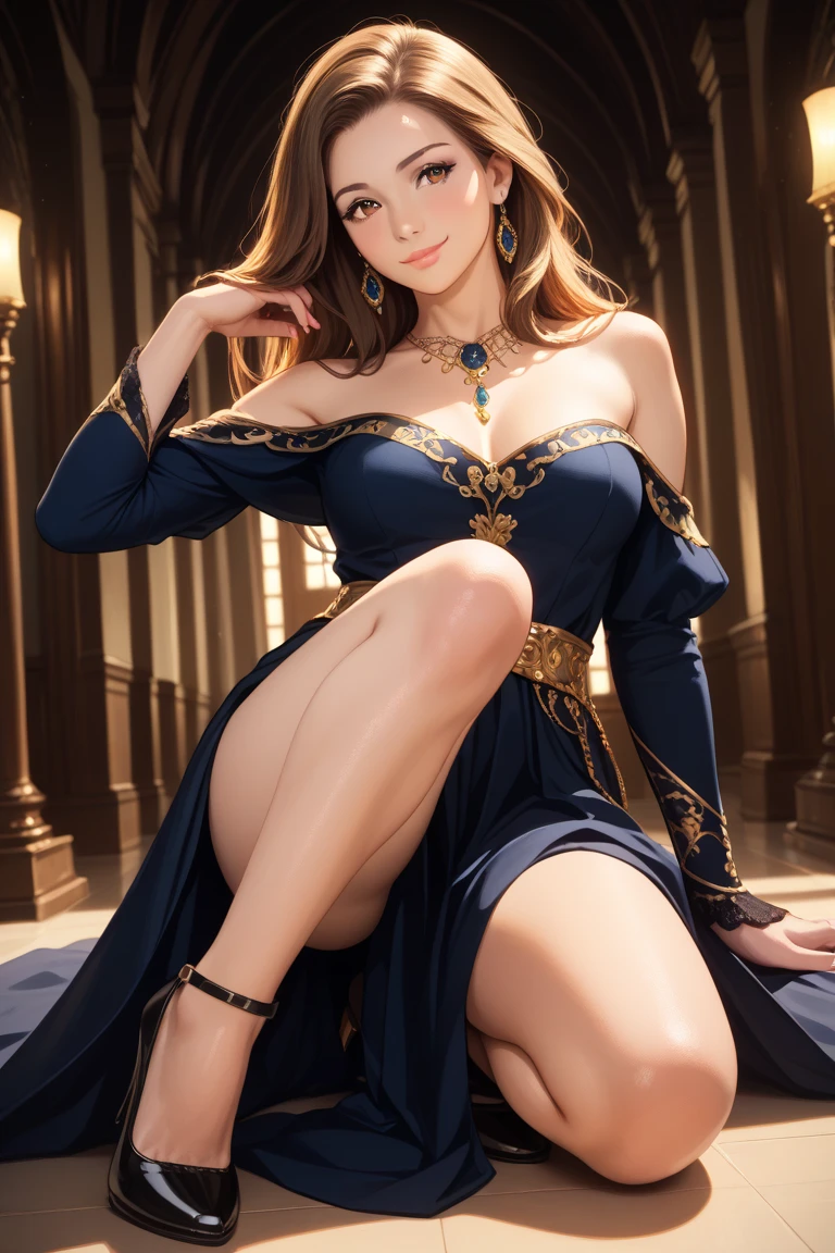 (masterpiece, best quality:1.2), solo, 1girl, maiden, unamused, closed mouth, looking at viewer, hand on own face, sitting, crossed legs,white dress