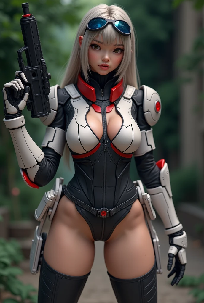 miling minchen,hips up, aburdes, (mouth:1.16) closed, balanced eyes, (Best quality details:1.2),realistic,8K High definition,Ultra Detailed,High quality texture,intricate details,detailed texture, finely detailed, high detail, extremely detailed high quality cyber mechanics 1girl sexy white and red CYBERPUNK ARMORED MERCENARIES, a war machine 