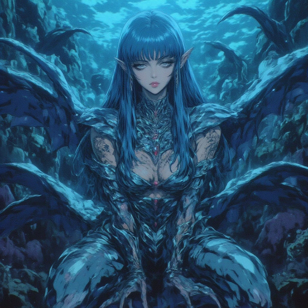 {-erro_de_anatomia:1.0} woman 30 years old, underwater, skeleton, corpse,Under the sea, where coral tendrils and vines abound, a woman (mermaid), long black hair (black hair) looks at you amidst a pile of bones and skulls. Indifferent look , merciless. Lying among the skulls.