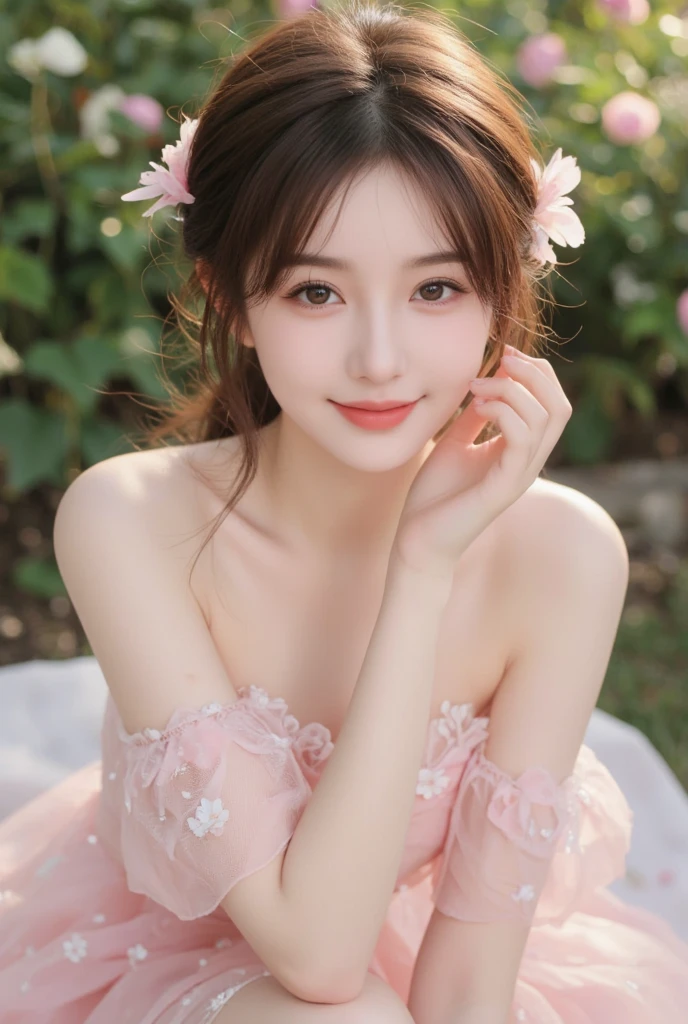 (logo、masterpiece、8K、table top、Raw photo、wonderful、最high quality、フォトリアリスティックでvery detailedな CG 統合 8k 壁紙、high quality、very detailed、Narrative poem、particle effects、dynamic effect、written boundary depth、cinematic light、Lens flare、ray tracing)、fantasy、 (1 beautiful woman、dress、dress、cherry blossom pattern、black haired、beautiful face、real face、beautiful details eyes beautiful skin)、髪がWindで踊る、Hair flutters in Wind、hair bounces、pink cherry tree、petals dance、SakuraFubuki、wonderful景色、sunrise、sun on background、Wind、