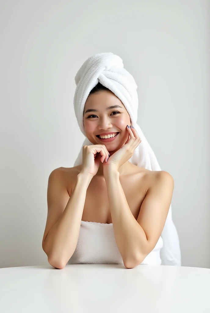 Create a head of an Asian beauty，Dress conservatively，Bending over and washing hair，There&#39;s foam all over my head，The expression is happy，The characters are realistic and realistic，Pure white background，Showing the character&#39;s hair，9:16 frames，Ultra-high-definition picture quality