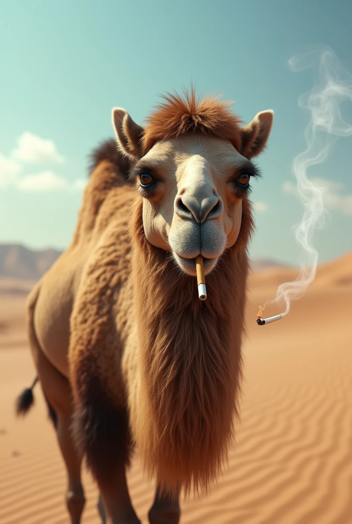 a realistic camel smoking a blond cigarette