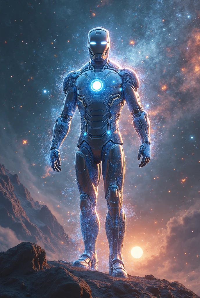 A man looking like a superhero in space 