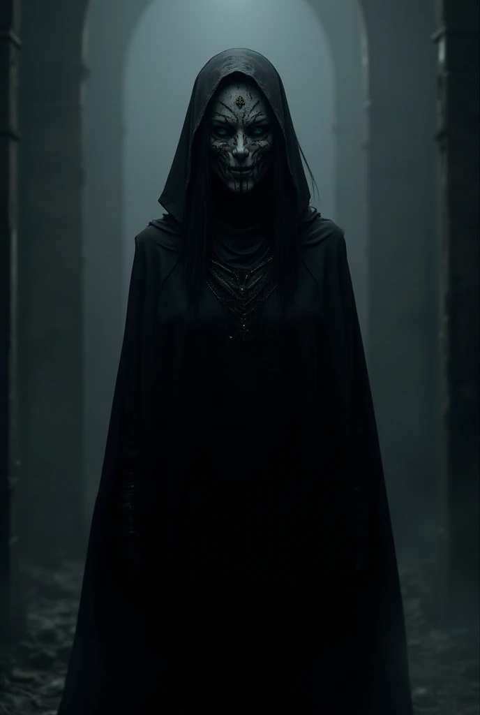 pale skin cryptopunk vampyre , fractalpunk , he is dressed in black shaman clothes, tattoed face, heavy makup, night view profesional photo