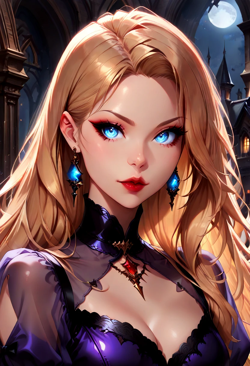 young boy, very long blonde hair, horns demon, violet eyes, Demon slaves, open shoulders, smirk, Masterpiece, hiquality