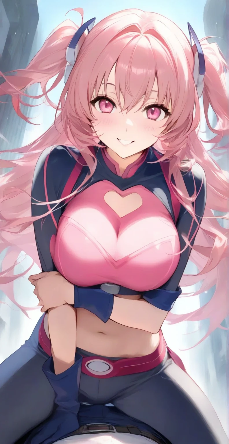 masterpiece, best quality, highres, aalala, long hair, ahoge, hair ornament, green eyes,pink, , (((huge breasts))), bunnygirl,leotard,rabbit ears,,looking viewer,indoor,,smile,,open mouth,(blush,sweating),,thigh gap,,(((dark room))),close up,wariza,