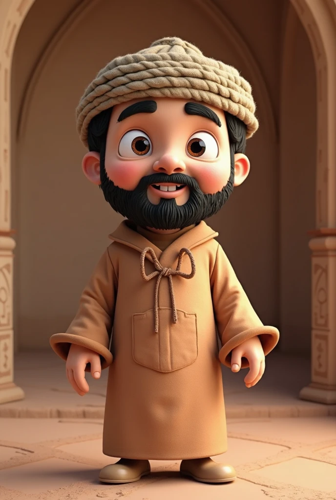 Pakistani boy of 2, with large beared and yellow muslim cap