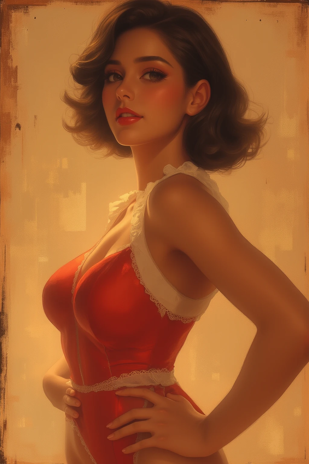 a close up of a woman in a white bra top and black shorts, fully clothed. painting of sexy, inspired by Roberto Ferri, pinup art, otto schmidt, pinup, girl pinup, pinup body, adam hughes, by Roberto Ferri, deviantart artstation cgscosiety, lois van rossdraws, sultry digital painting, alejandro burdiso style art