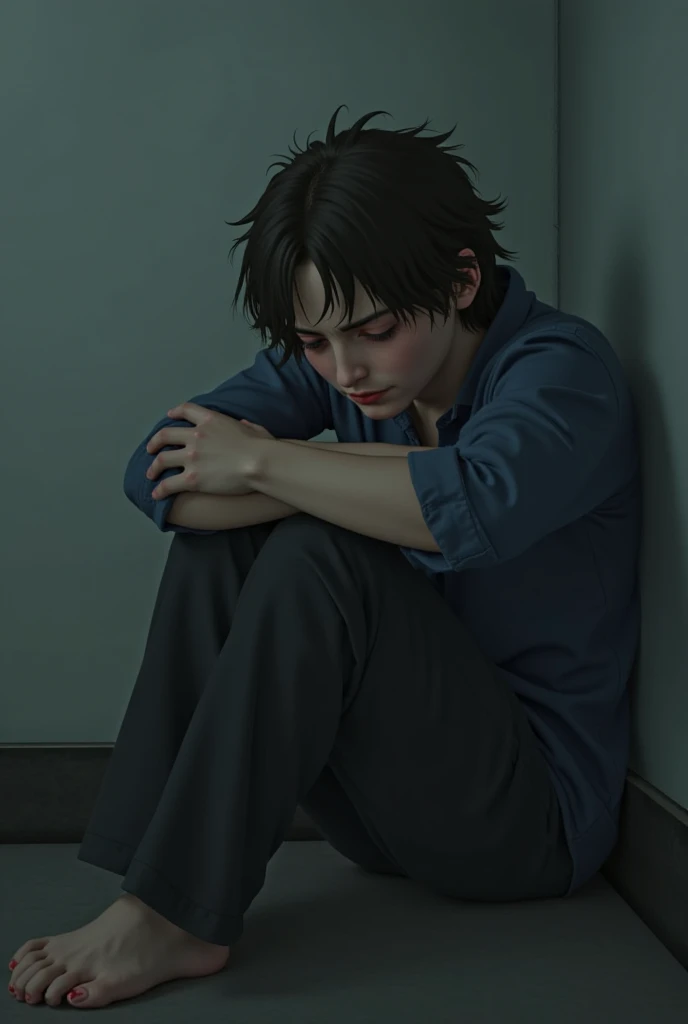 beste-Qualit、masterpiece、Super-High Resolution、(fidelity:1.4)、A man about 25 years old、dimly lit by、Dark、pity、movie、(ripped clothing:1.5)、(Wet clothes:1.4)、kneeling on the ground、Save yourself、bites his lower lip、bareshoulders