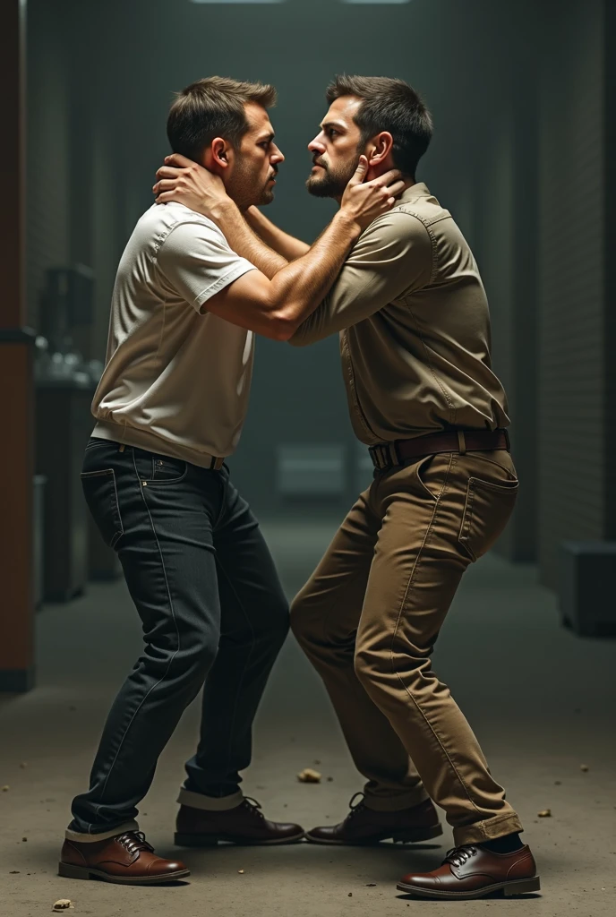An artist punching another artist in an art gallery



