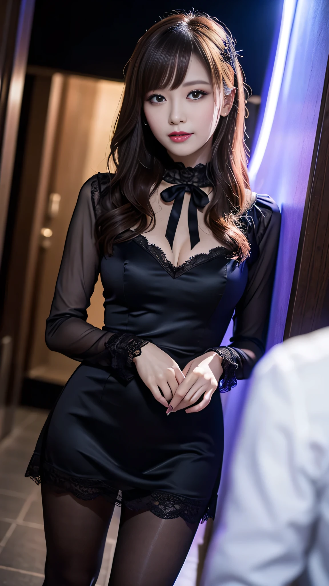 Upper class girl in elegant formal dress of random color、(Wearing pantyhose)、A sly smile、embarrassed from、Embarrassing、Sitting in bed、raw,(8K、top-quality、masterpiece:1.2)、(intricate detailes:1.4)、(Photorealsitic:1.4)、octane renderings、Complex 3D rendering ultra detail, Studio Soft Light, Rim Lights, vibrant detail, super detailing, realistic skin textures, Detail Face, Beautiful detail eyes, Very detailed CG Unity 16k wallpaper, make - up, (detailedbackground:1.2),shinny skin、Exposed thighs!!!