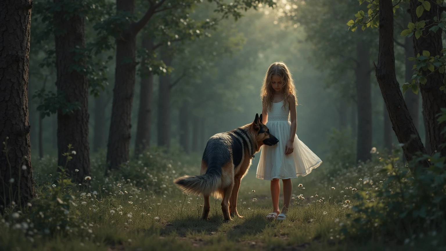 child ((princess-like woman)), elegant silhouette, work of art, best qualityer, Sweet face, long hair, (work of art:1,2, best qualityer), (image drawing, details Intricate), (1 child, with dog , golden blonde loose hair, large blue eyes, long hair, bracelet, fearful face, gorgeous eyes, gazing at viewer, Ela está usando um pink dress de child, appropriately dressed as a CEO, pink dress, face haunted by fear, elegant pose, sleek hands, beautiful hands, perfect toes, is in the forest with a beige dog, fund: This is in a forest with red flowers on the road, and with a haunted and fearful face