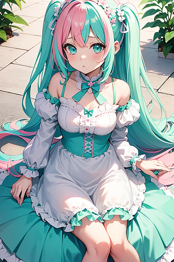 pastel goth, (masterpiece, best_quality, ultra-detailed, immaculate:1.3), epic, illustration, welcoming, 1girl, girl, elf, aqua hair, twin braids, (full body:1), [:revealing costume design:0.2], (dark skin:1.3), in a deciduous meadow, in a voxel, Brazillian warzone, bombshell hair, blonde hair, ahoge,Mermaid Hair, rabbit pose <lyco:EnvyPastelGoth01:1.1>