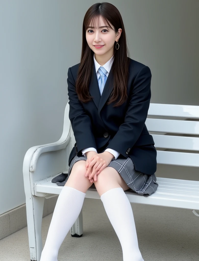 {{{masterpiece}}}, {{{best quality}}},{{only white background}}},1girl,, black hair, long hair, blazer, light smile, stocking, sitting on desk, crossing legs, best quality, amazing quality, very aesthetic, absurdres