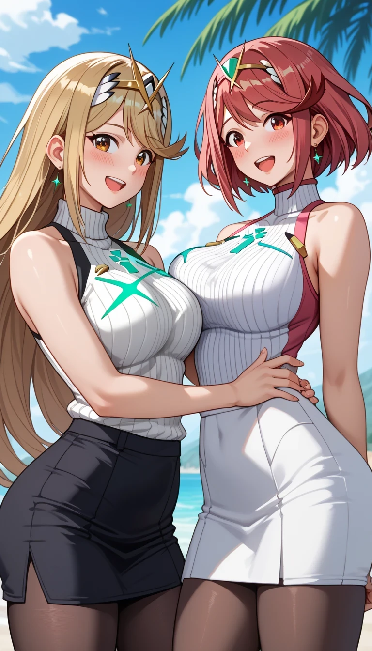 Girl with blonde hair big breasts curvy hip one green eye one blue eye hot crop top skirt flirty