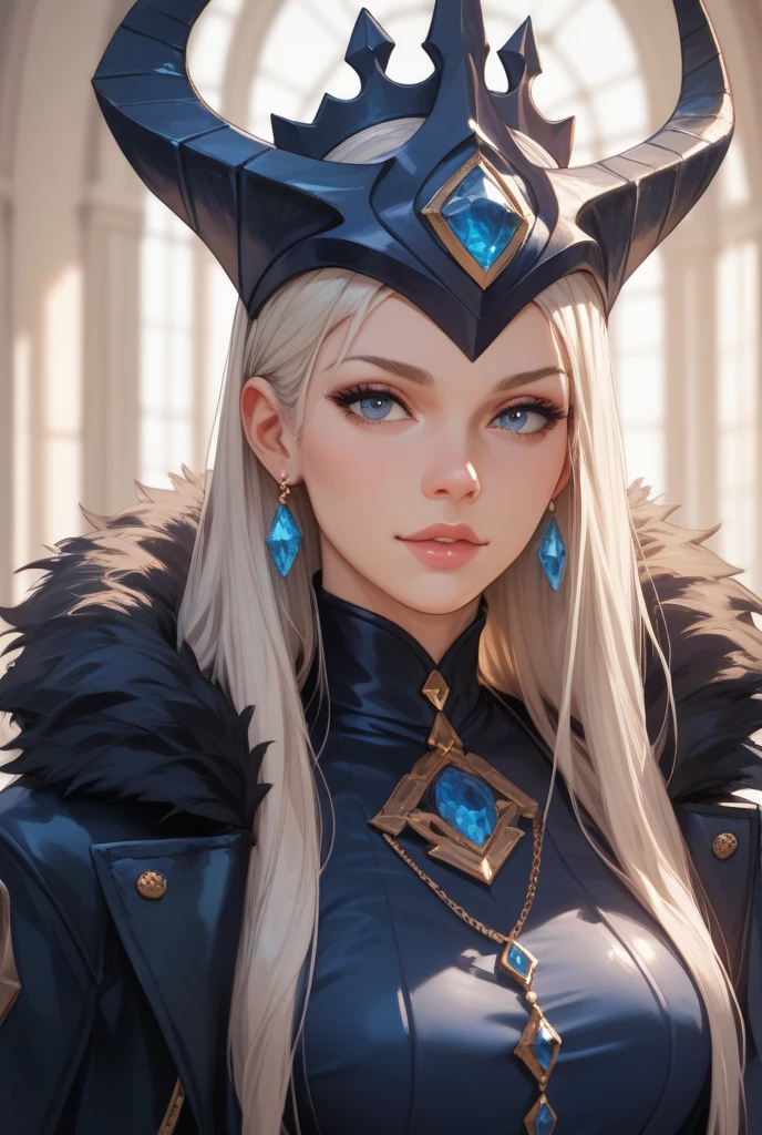 There is a snow cave near it on the stone throne sit a wolf girl, she have beatiful face ligh blue eyes red lips dark blue eye shadows main hair colour is silver with some pink highlights, dressed in sexy golden heavy armr with fur parts, saphire earrings on her wolf ears, and long sharp nails on her hands,(ultra high quality fantasy art, dark fantasy style, masterpiece, ultra highquality character design, 8k quality anime art, top quality wallpaper illustration, detailed ultra high quality acurate face, highquality design and acurate physic )