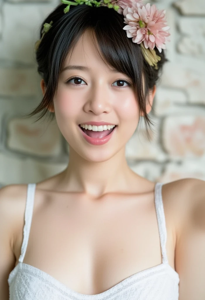 masterpiece,best quality,(Japanese girl),((Beautiful girl)),cleavage,(off shoulder:1.2),(perfect body beauty:1.2),(shy smile),From slightly above