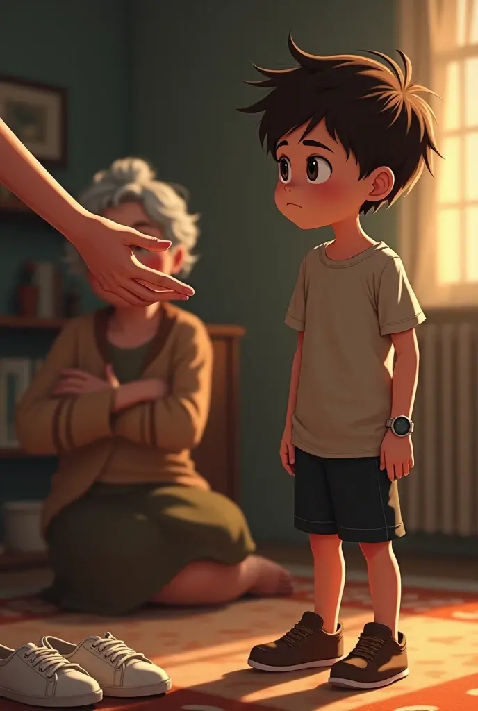Young boy explaining situation to his professor’s wife 