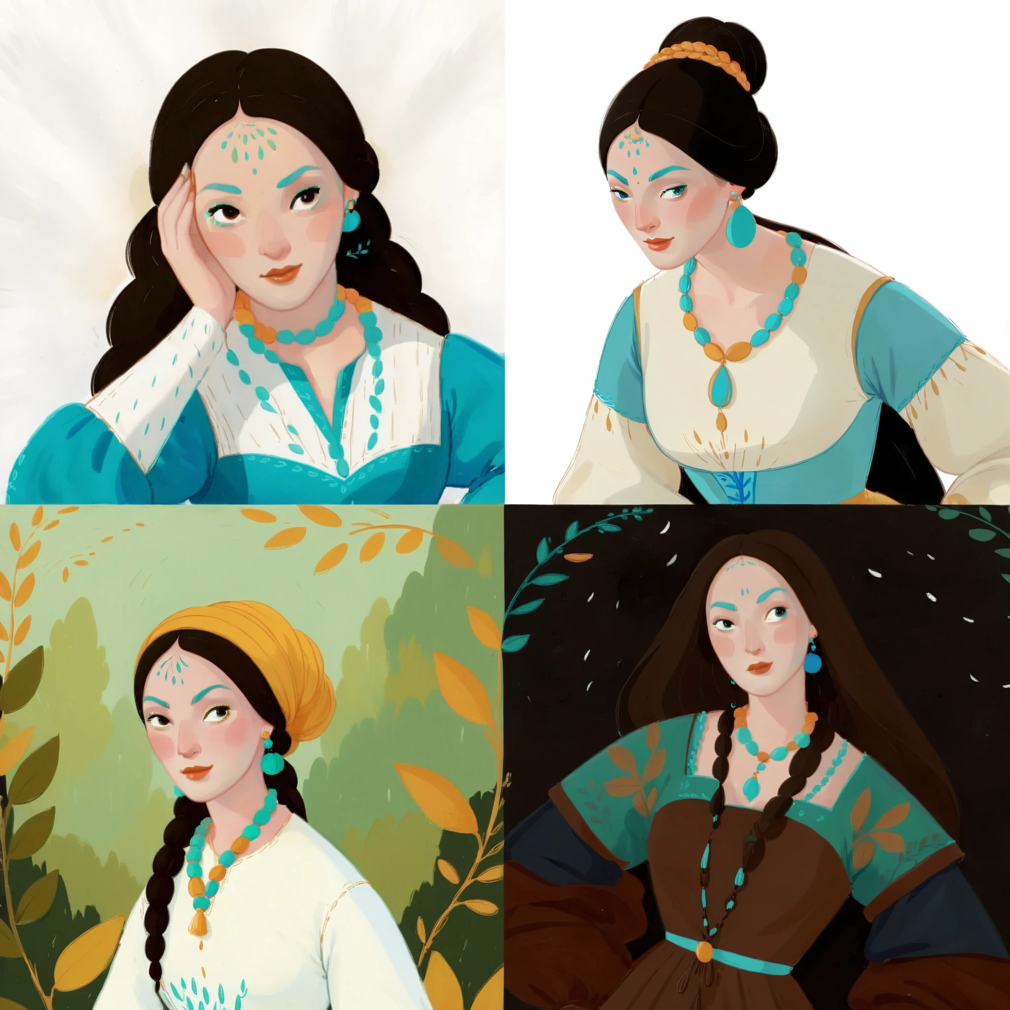 score_9, score_8_up, score_7_up, score_6_up, score_5_up, score_4_up, 1_woman, brow hair, long_hair, wearing a vibrant long peasant medieval dress, detailed clothing, sketches, detailed thick gouache painting, illustration, in gougoupaintleaves style:1.5, hyper_dynamic scene, pov from above, Flat painted style, style, XLCOMIC_POS