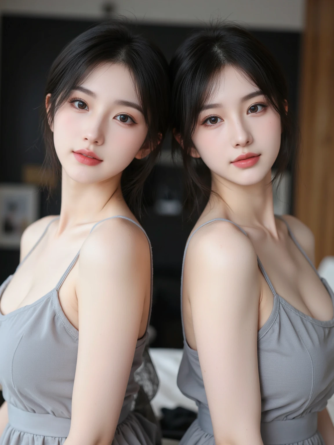 mix4, 20 days, Solo, Long_Hair, Nanase Nishino,plumw, Haruka Kaki,conjoined_dicephalus, (two heads:1.2), park, bench, Seated, (8K, RAW photography, Best quality, Masterpiece:1.2), (Realistic, Photorealistic: 1.37), Professional lighting, フォトンマッピング, ラジオシティ, physically-based renderingt