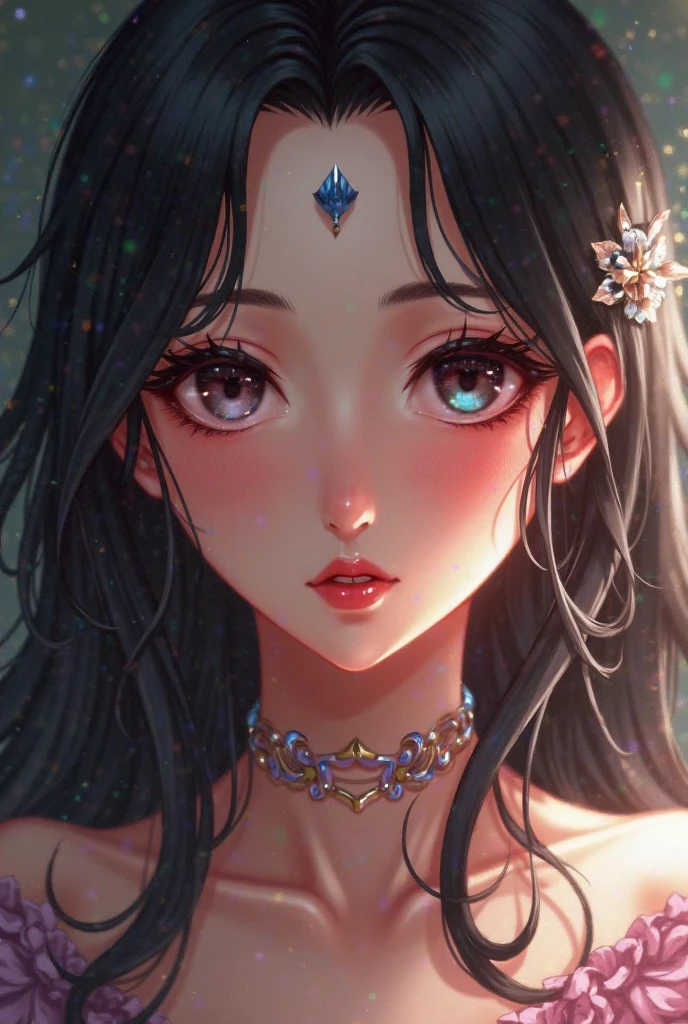 beautiful, (masterpiece:1.2), (best quality:1.2), (pastel colors:1.2), (surreal art:1.1), ((oil painting:1.3)), (sfw), perfect eyes, perfect face, perfect lighting, 1girl, amulet, black hair, choker, jewelry, lips, long hair, looking to the side, makeup, mole, mole under mouth, nose, pentagram, portrait, purple eyes, shirt, solo, goth girl, goth makeup, <lora:Kuvshinov LoRA:1>