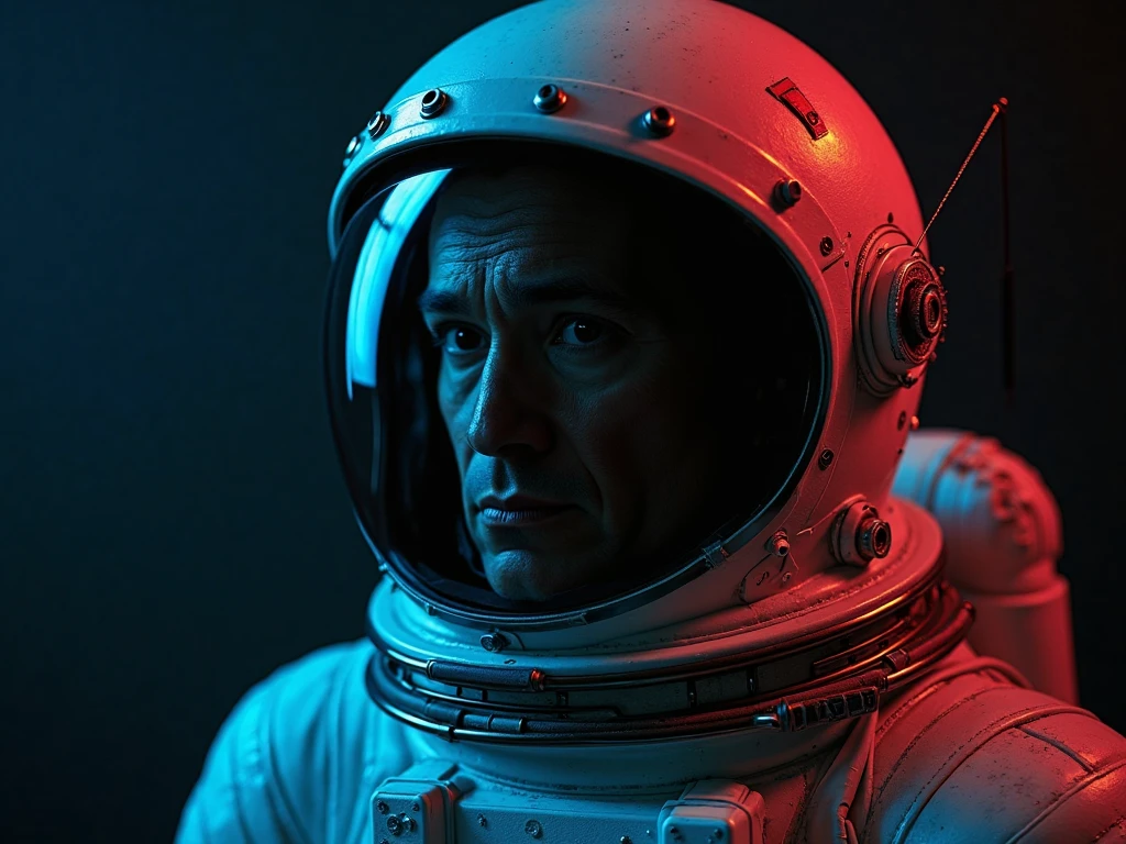 Radiant Darkness, an astronaut in space close-up , with soft light coming from the upper left. dark background Ando Fuchs style <lora:Radiant_Darkness:1>