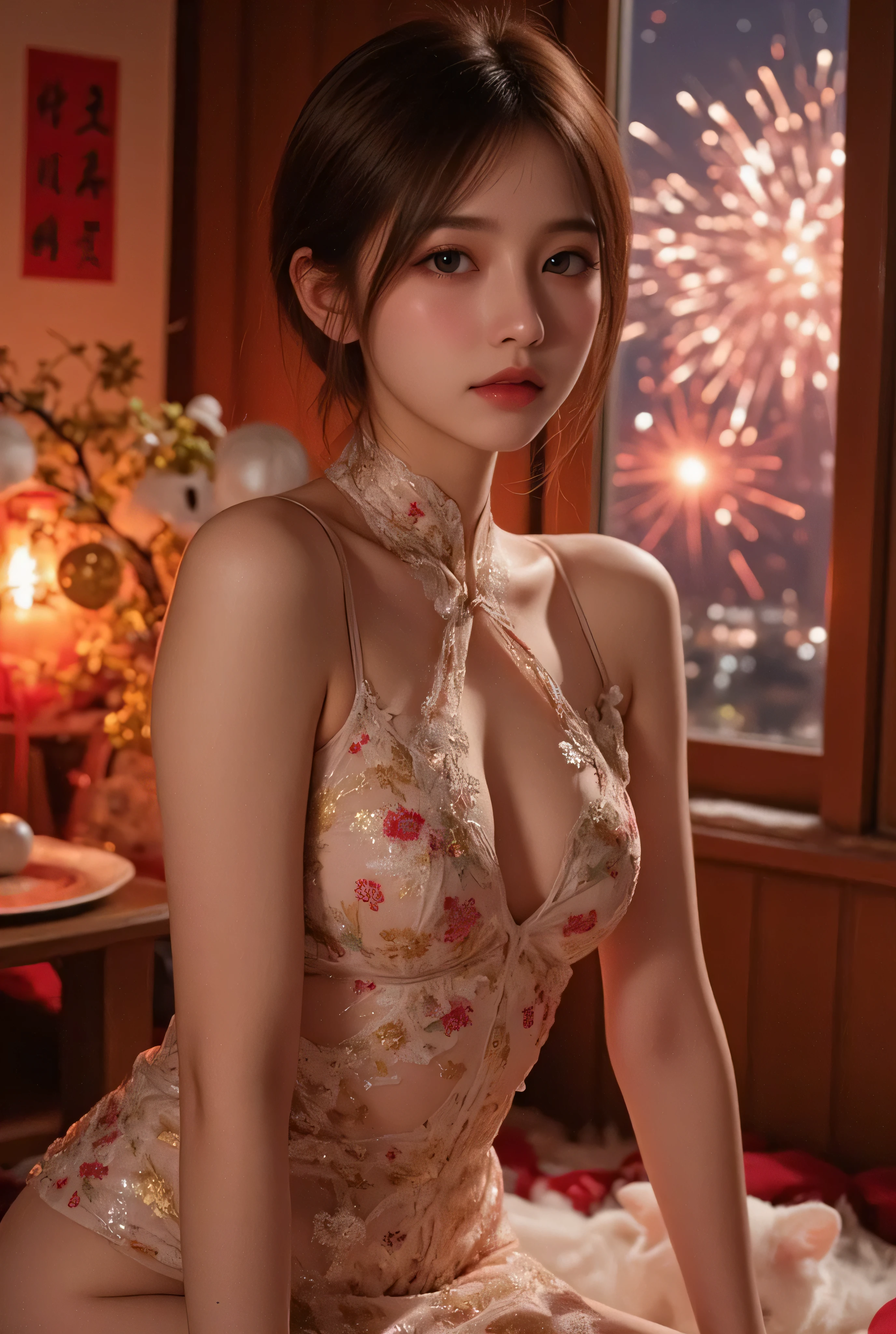 (realistic:2),(masterpiece:2), (highest quality:2),(High-definition face drawing:1.4),(RAW photo:1.3),,(cinematic natural light effects:1.4)(everything is beautiful and perfectly balanced:1.3), (Smile of a very happy teenage girl:1.2),(Japanese: 1.2),(small face:1.2), (dynamic pose:1.5), (Large eyes with good balance between both eyes:1.5), ((around figures, sparks, steam, lightning, magic lights, distortions, aurora):1.5), (Sexy red babydoll made of lace: 1.2), (T-back with narrow cloth area: 1.3), (Red gown made of lace, highly transparent), (Sexy stockings made of lace), (A garden with multiple flowers blooming, a secret garden:1.2), blonde hair
