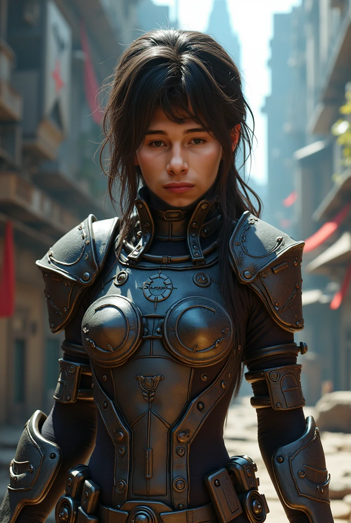 (realistic analog style sharp focus 8k raw photo with soft lighting and high quality:1.1), (hdr film grain:1.2),movie poster, a cute woman wearing a shiny (textured:1.2) (intricate:1.2) cyborgcosplay in a dark street at night, (cinematic hairstyle:1.2)