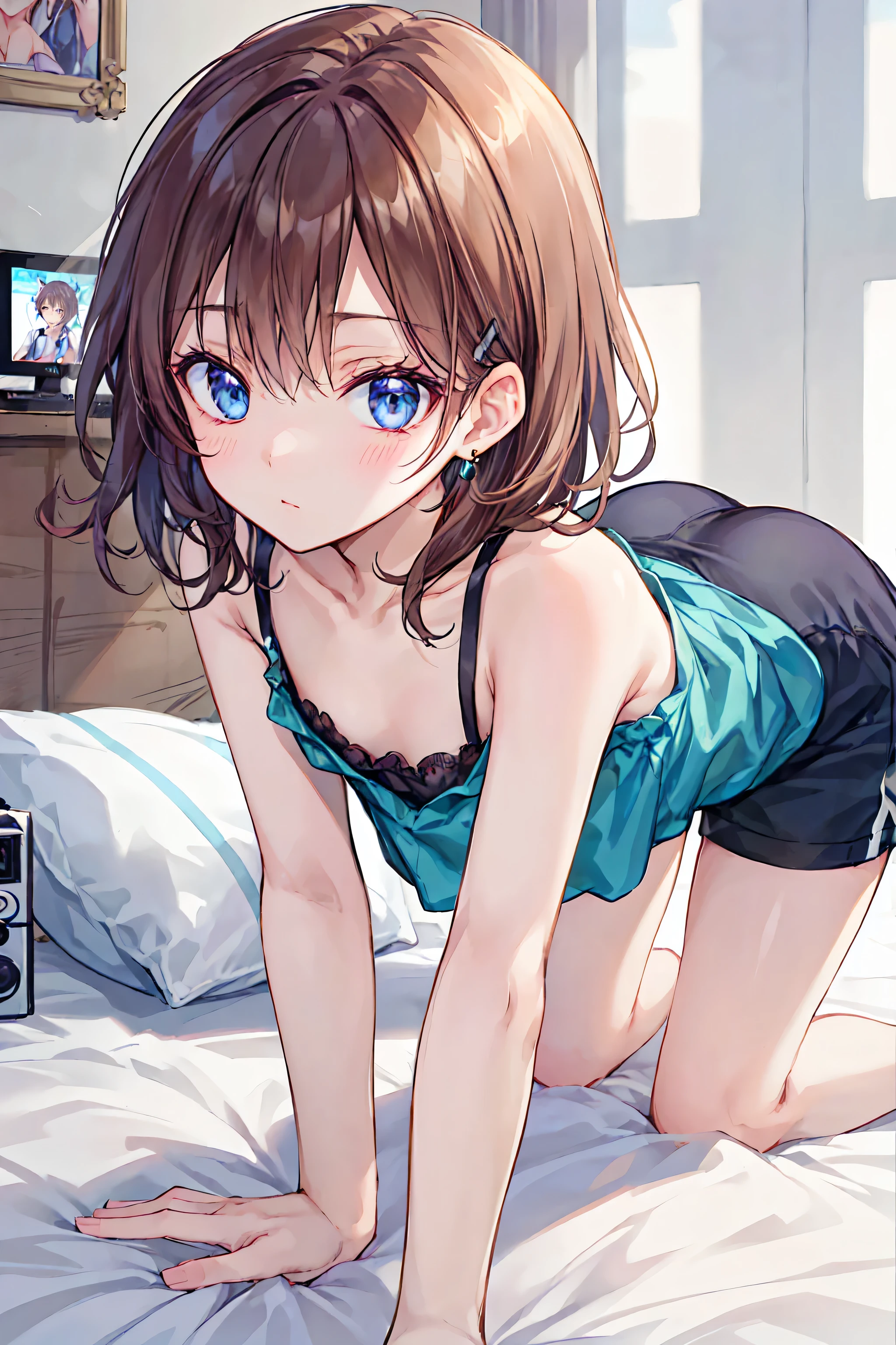 ((Best quality)), 1girl, (cat girl), bra, panties, paw pose, bedroom