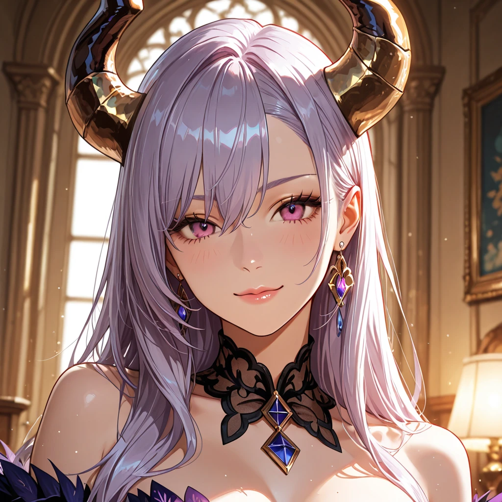 ((Finest quality)),(超A high resolution),(ultra-detailliert),(Meticulous portrayal),((best pictures)),(Finest works of art),Ultra-Precision Art,The art of astounding depiction, (One Demon Woman:1.5),Two horns extending from the forehead,makeup,