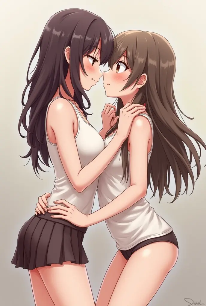 Two Cute girls kissing one another in short skirt showing panties