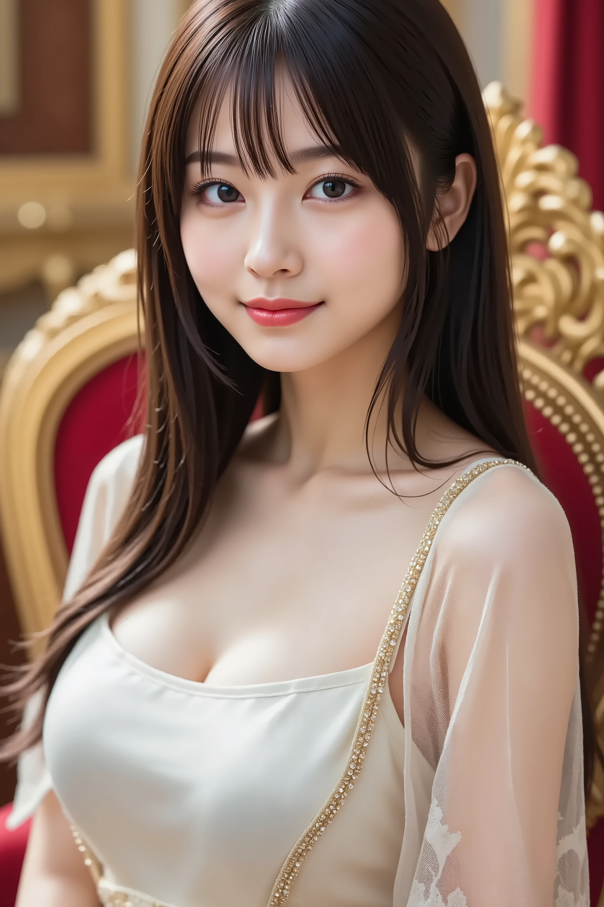 (Best-quality, Masterpiece, Ultra-High-Resolution, (Photorealistic:1.4), Raw Photo, depth of field, professional lighting, perfect anatomy, extremely details), 1girl, -yeld, thost famous Japanese idol, ((having a lot of fun in luxurious French-restaurant)), (wearing formal-dress with cute-design), ((extremely cute face like the most popular Japanese idol, ((extremely cute and extremely big round-eyes)), extremely beautiful hair)), (((extremely beautiful and extremely realistic skins):1.3)), extremely beautiful long-eyelashes, extremely beautiful lips, detailed luxurious-French-restaurant