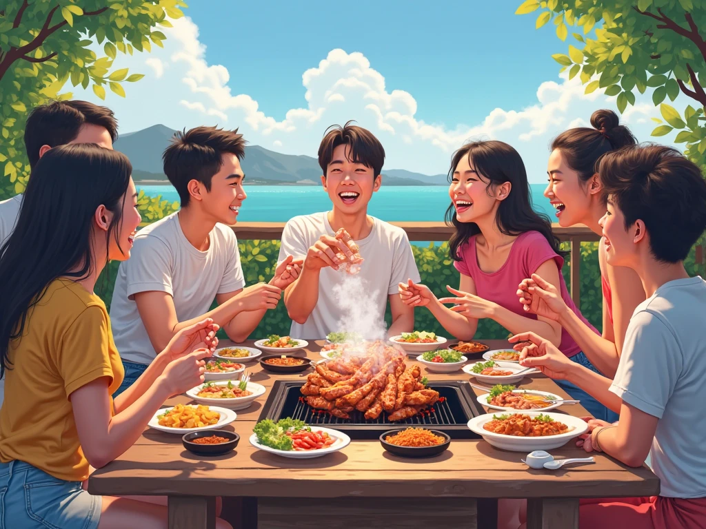 Male group in their late 20s Japanese BBQ