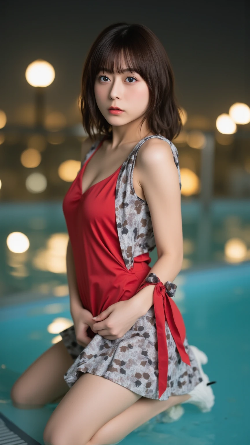 highest quality、masterpiece、Ultra-high resolution、(Realistic:1.4)、RAW Photos、日本人の1 girl、alone、Cute 17 year old Japanese idol、Upper body from the waist up、Tabletop、highest quality、1 girl、(beauty、Delicate girl:1.3)、(Japan 17 year old woman:1.3)、Definition of very fine particles、(Symmetrical eyes:1.3)、belly button、(Red bodycon costume:1.3)、Big Breasts、Iris、Very short hair、Chiquita、(Eye and facial details:1.0)、perfectly trimmed fingers、Very sexy