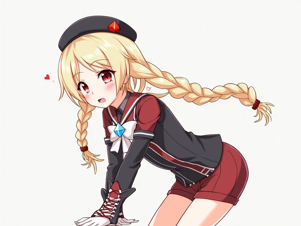 Highest quality, masterpiece, High resolution, 1 Girl,  (Yuudachi Kai Ni 　Kantai Collection:1.15), Long Hair, Blonde, Red eyes, ribbon, smile, Black Sailor Suit, Pleated skirt, Classroom Background, Slender body, Full body portrait, Skirt flip, (panties), Squat, (Flashy underwear),