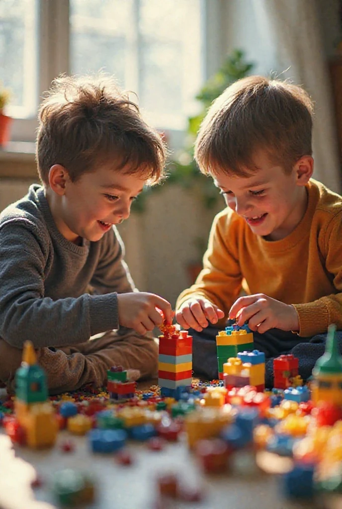 Two children playing with wooden blocks on the table, Kids playing, building blocks, Playing games, ???, kids toy, kids toy, commercial photo of toys, the block, advertisement picture, Children, Playing, next gen, for kids, kids toy, gen z, advertising photograph, Vibrant and dynamic, dimensional, author：Juan O'Gorman, wooden art toys
