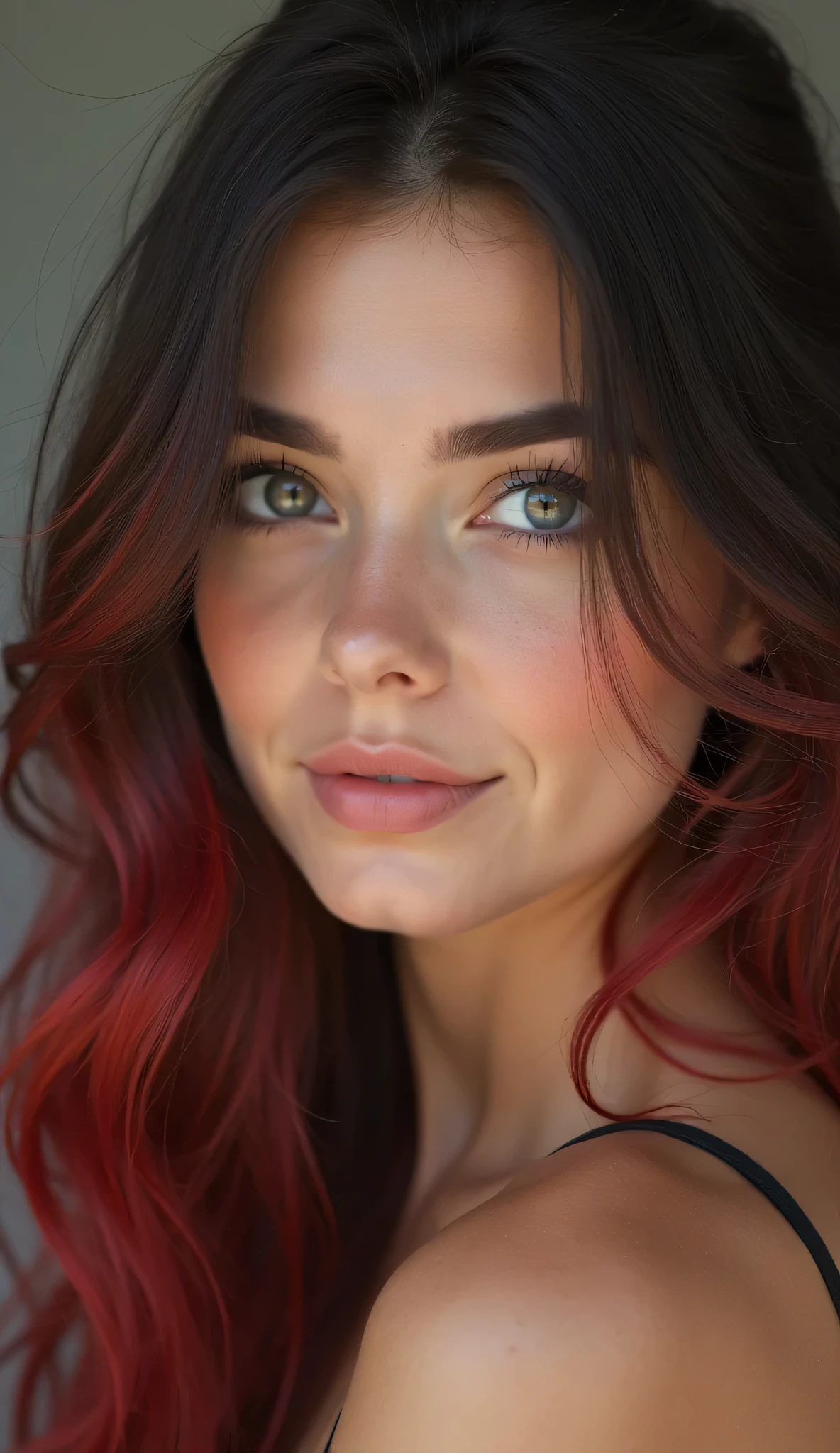 A close up of a woman with red hair and a black top - SeaArt AI