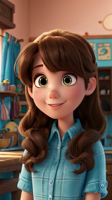 imagem: Estilo Pixar: Personagem branco, Cabelos lisos, Medium Hair in Jeans and Dark Eyes Pre Teen Toddler