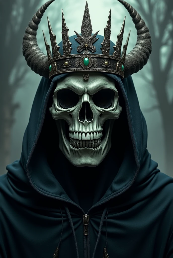 A Skull with some snakes, and a lot of skulls in the background floating in a eerie ambient, like hell --auto