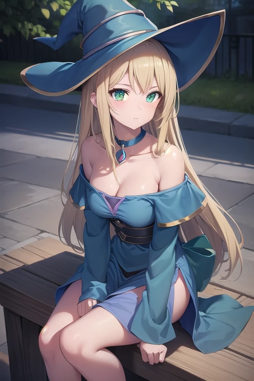 master piece,best quality,ultra detailed,8k,
ambient light,realistic skin,glossy skin,(Trapped in a glass bottle:1.4)、Sakura tree in a glass bottle、
(dark magician girl, duel monster, blush stickers, blonde hair, green eyes, long hair, breasts, blush, bangs, large breasts, hair between eyes, pentacle, pentagram, hat, dress, cleavage, bare shoulders, collarbone, choker, blue headwear, wizard hat, bracer, detached sleeves;)、
(the body is very wet:1.5)、yukata、glossy lips、Slightly emphasize the lower lip、blush、embarrassed expression、emphasizing the cleavage、