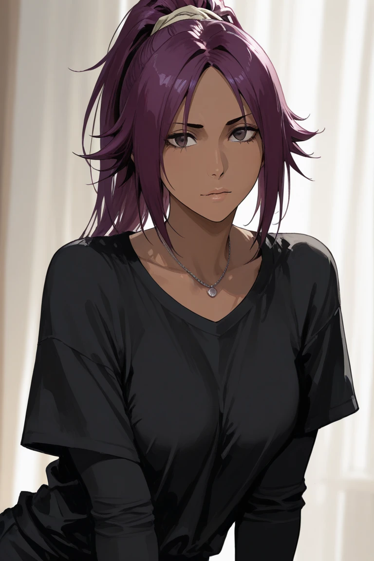 Adult, Female, Mature, blond hair, messy hair, black streak highlights in hair, beauty spot on lower lip, emerald eyes, hourglass figure, disheveled aesthetic, baggy clothing, thick thighs, plump breasts, annoyed, disgruntled, depressed, tired, shadow under eyes, angry hallway, messy apartment, unclean apartment, dim lighting, limited light, night, Masterpiece, Accurate, Anatomically Correct, Best Quality, High Details, Detail, Super Detailed, Best detail, Perfect detail, Amazing detail, [-3, 3], Close-Up, Looking at viewer, up close, headshot