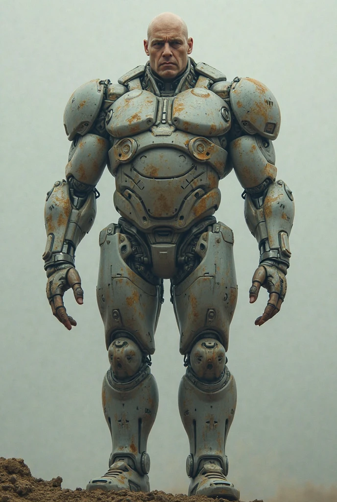 A big giga muscular men cyborg with scars on all body, réduction eyes, very white skin