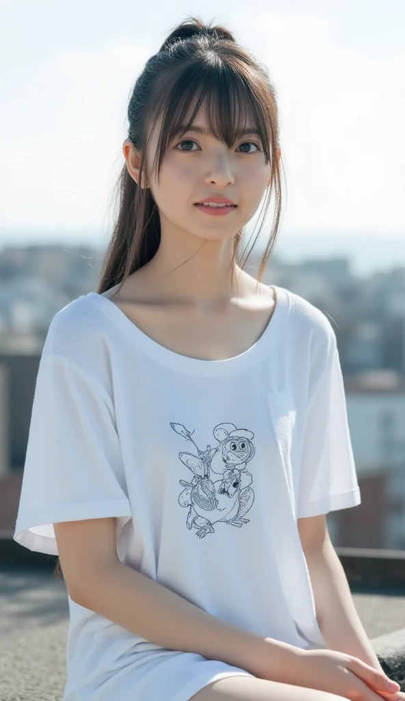 muste piece, best quality, (highest quality、8K、masterpiece:1.3)、ultra high resolution、Physically based rendering、(photorealistic:1.37)、beautiful woman with perfect body:1.4、slim abdomen:1.2、Highly detailed face and skin texture、 red cheeks、white skin、thin waist,thin legs、highest quality,very beautiful 12 year old girl, (cute:1.2),perfect shiny skin,((Precise hands without any discomfort)), brown hair,(short twin tails),((full nude))、(((lower body nude)))、(((T-shirt)))、(((smile)))、((cowboy shot))、garden