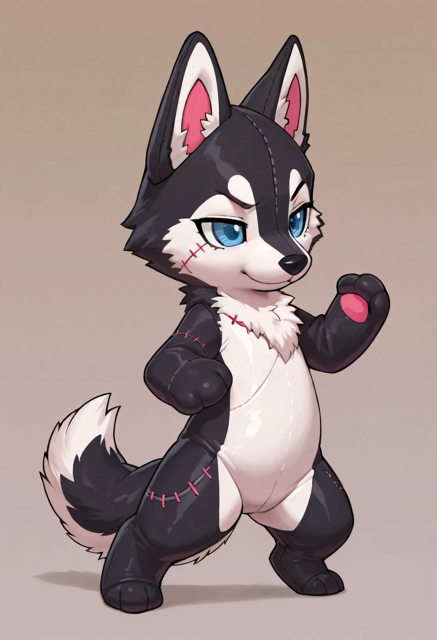 [Little Husky Mad 💢] [Just one Hug-Cuddles 💕] [Generate style test*] - small character, living plushie huskie, fur, 1tail, mad, feels punchy