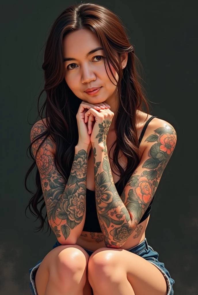 photorealistic, high resolution, soft light,1women, solo, hips up, shinning skin, (detailed face), jewelry, tattoo