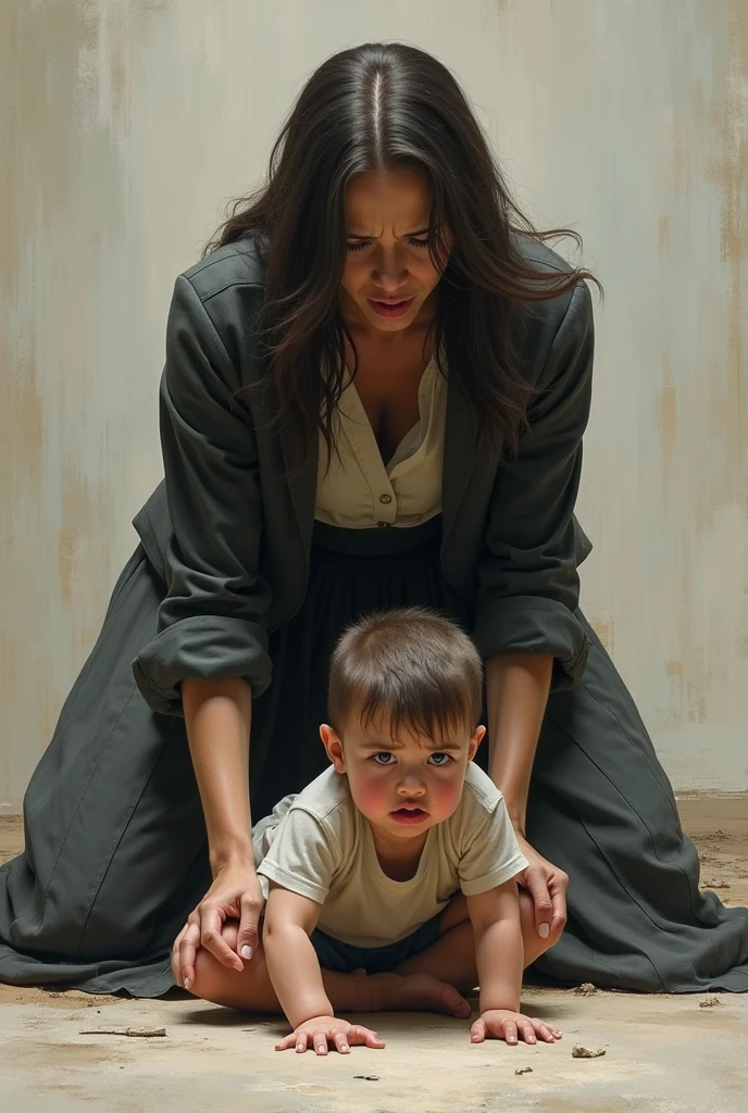 a throwing a tantrum, wanting a toy with his mother by his side or showing resistance