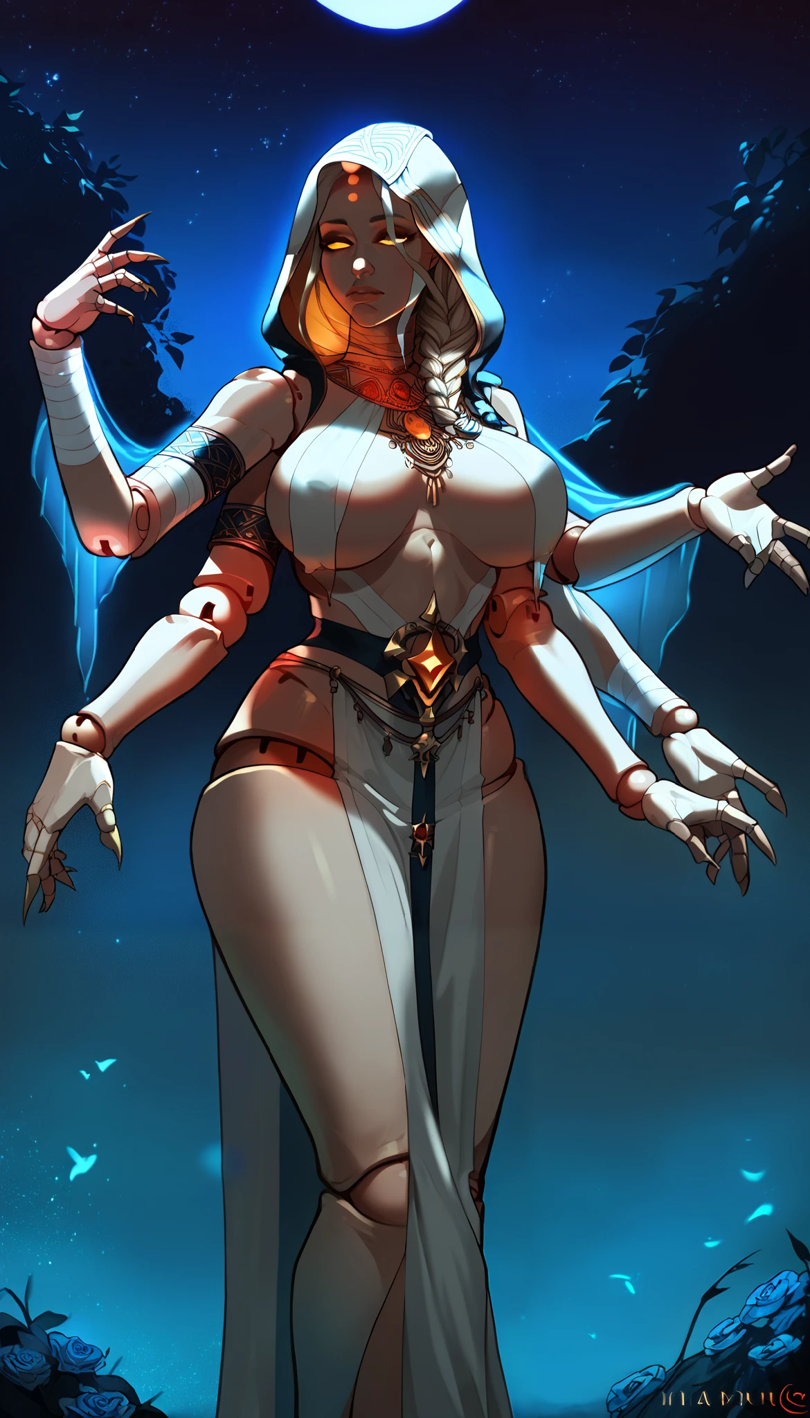 score_9, score_8_up, score_7_up, score_6_up, source_oil_painting, futanari, solo, black background, steam floating, space, doll joints, android, queen, saggy_breasts, golden black nails, black dress, faceless