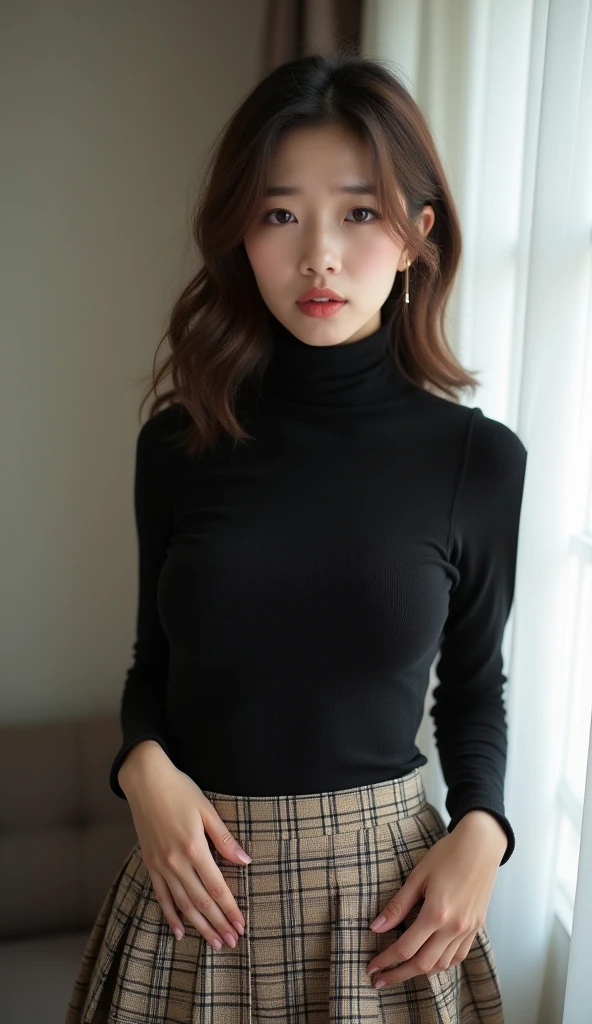 (((eyeをそらす,ponytail、口in教える))),(((((Mock Neck Top Dress、pumps))))),((図書館in、本を読んinいる))、Tabletop, One Girl, highest quality, Super detailed, (Shiny), (small)、(((with blush cheeks,))),Ray Tracing,Perfect lighting, (Milky skin:1.2),reflection,  look up_in_Audience, blush, yellow_eye, The cutest 28-year-old girl in Japan、small ribbons in the hair、Contrast legs、((Sexy panties in full view:1.0))、((Spread your legs wide:1.5))