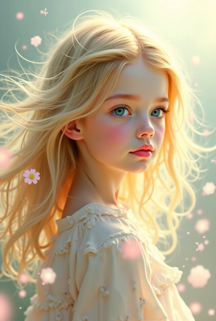 (((Watercolor)))1 Angel girl facing forward, Beautiful wings on the back、Blonde, Long Hair, alone、(smile)、magic, Strapless White Dress、Hopeful Face、Rainbow behind