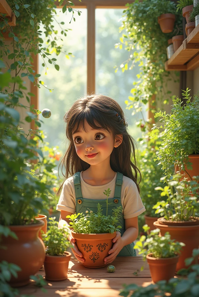 girl with brown hair watering the newly planted seeds